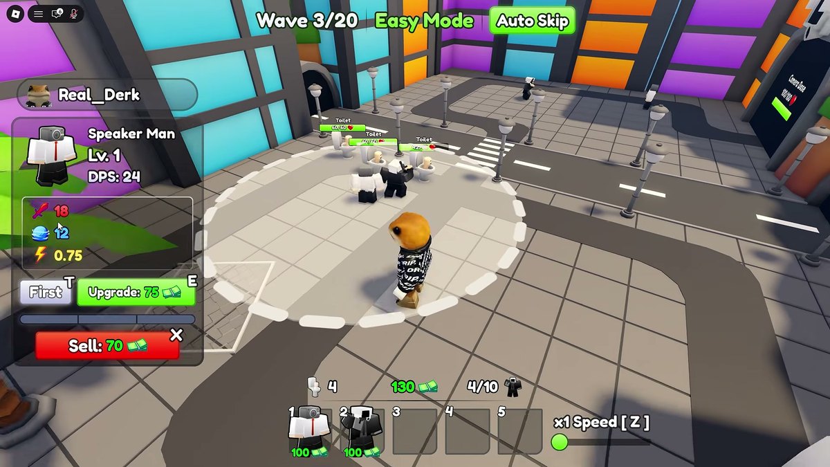An early Easy-mode run with units placed on the path and the wave counter in the corner