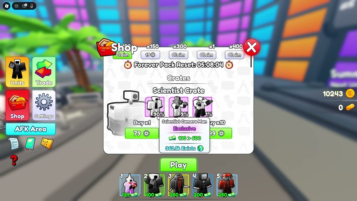 The lobby Shop area where the Robux passes are purchased
