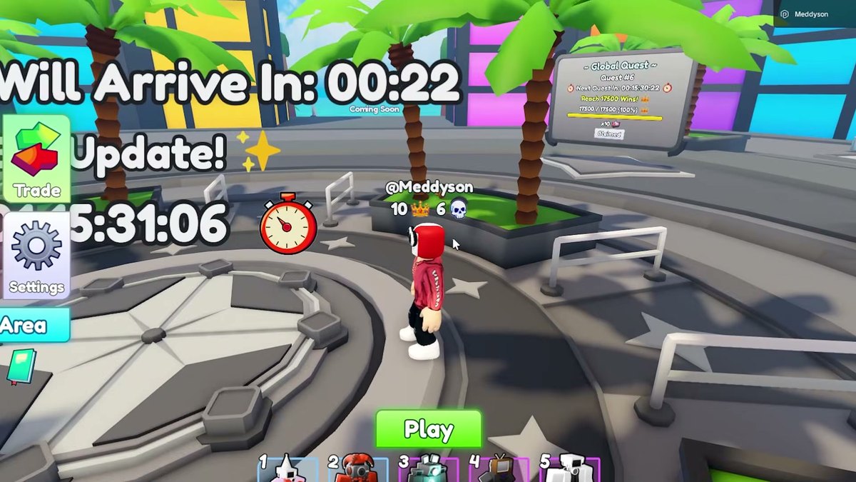 The lobby banner advertising the current event, with a countdown to the next arrival